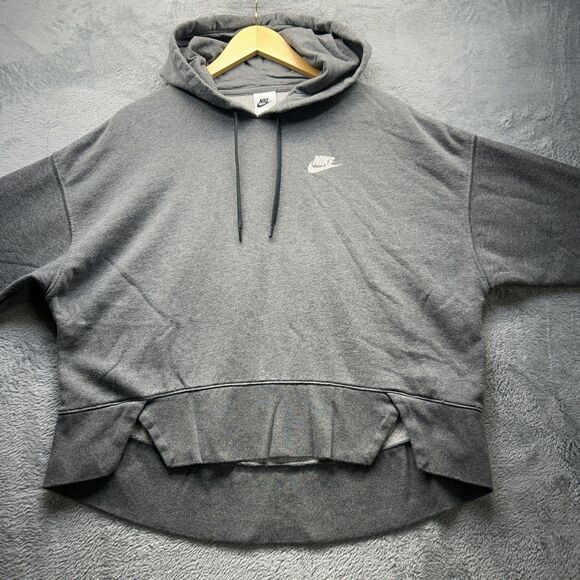 Nike Hoodie Sweatshirt Womens Medium Gray Cropped Pullover Fleece High Low Hem - Picture 9 of 9